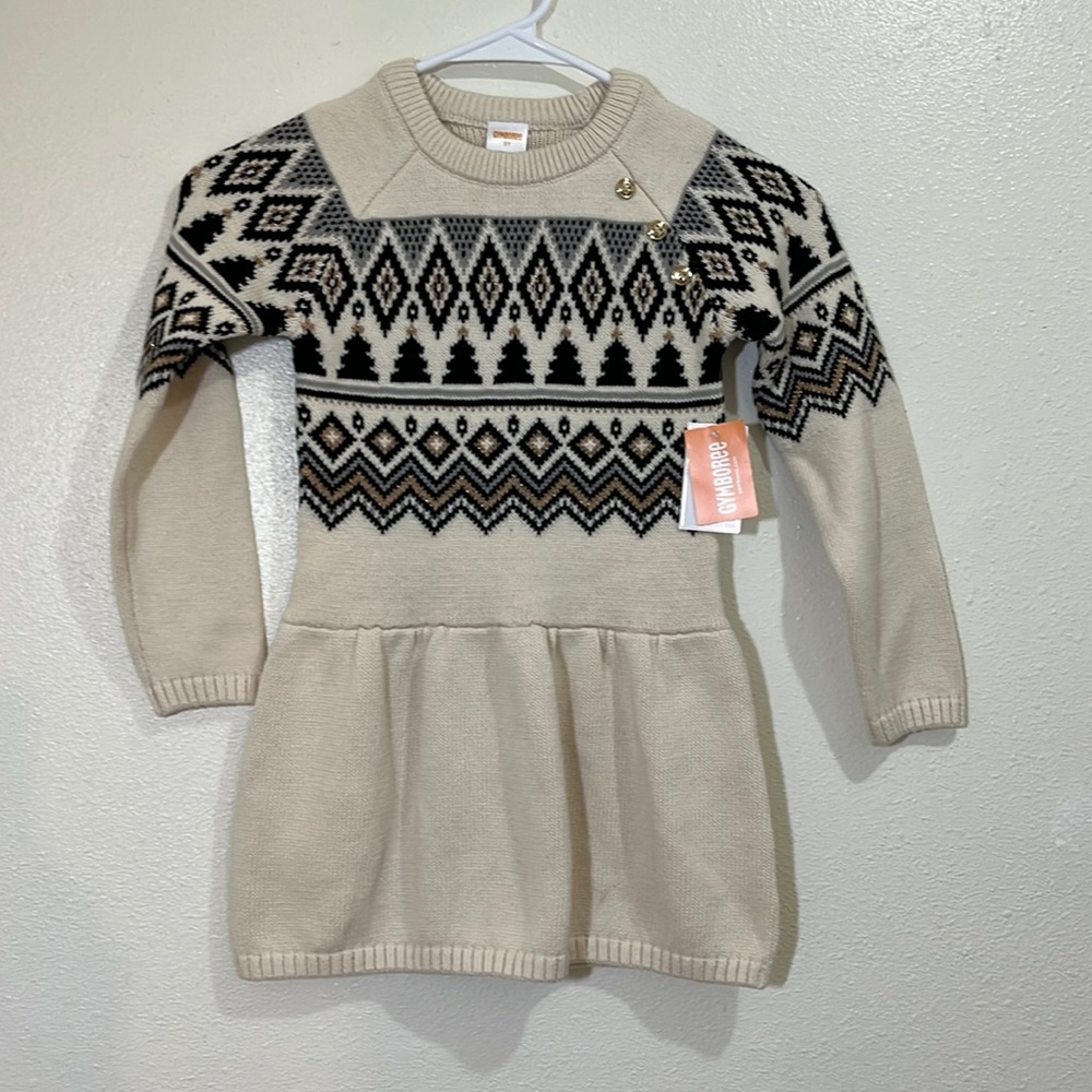 Gymboree cream colored sweater dress with black/gold bling. Size 5T. NWT